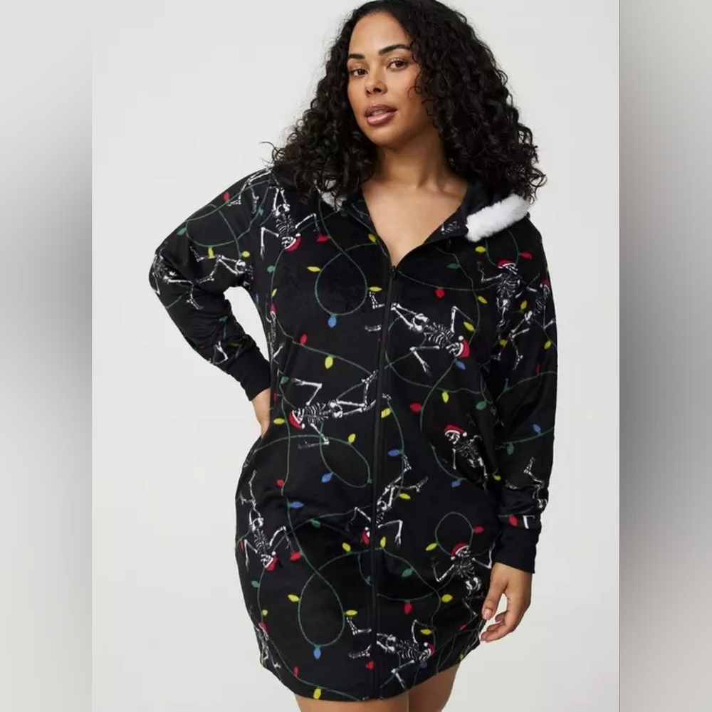 Torrid Cozy Black Goth Halloween Holiday Fleece Full Zip Lounge Dress 1X 2X NWT